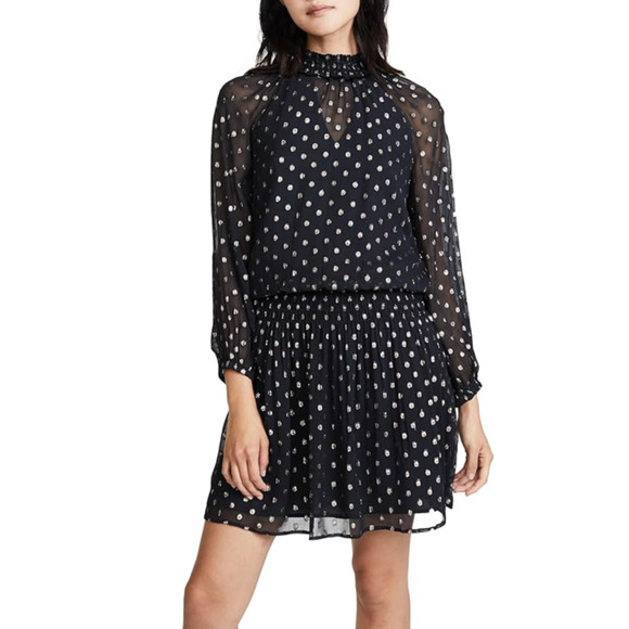 Velvet by Graham & Spenser Dress Chiffon Long Sleeve Black Polka Dot Small - Picture 1 of 16